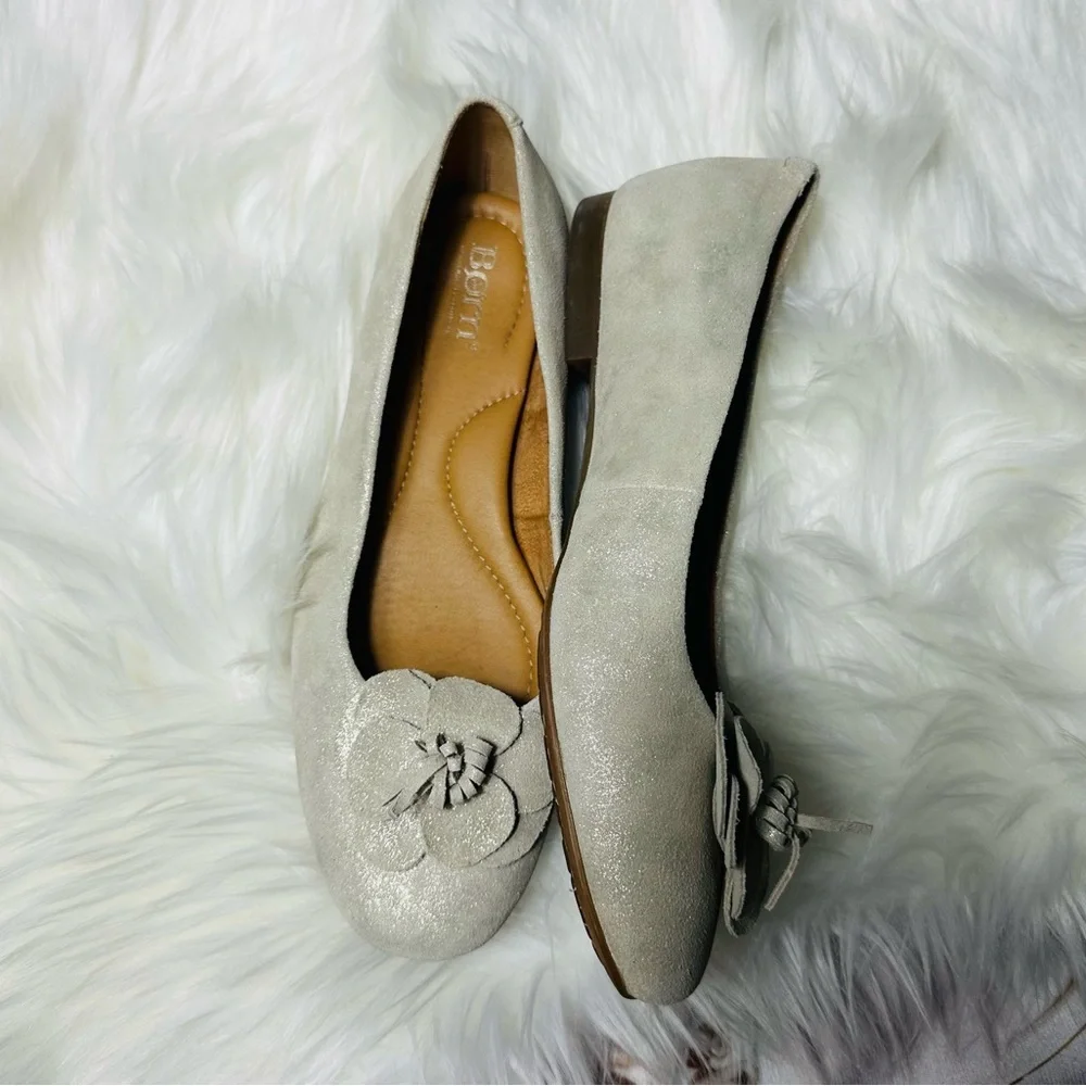 Born Metallic Beige Flower Ballet Flats